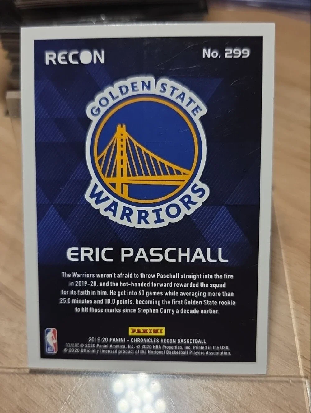 2019-20 Panini Recon Eric Paschall Yellow & Purple Holographic Card